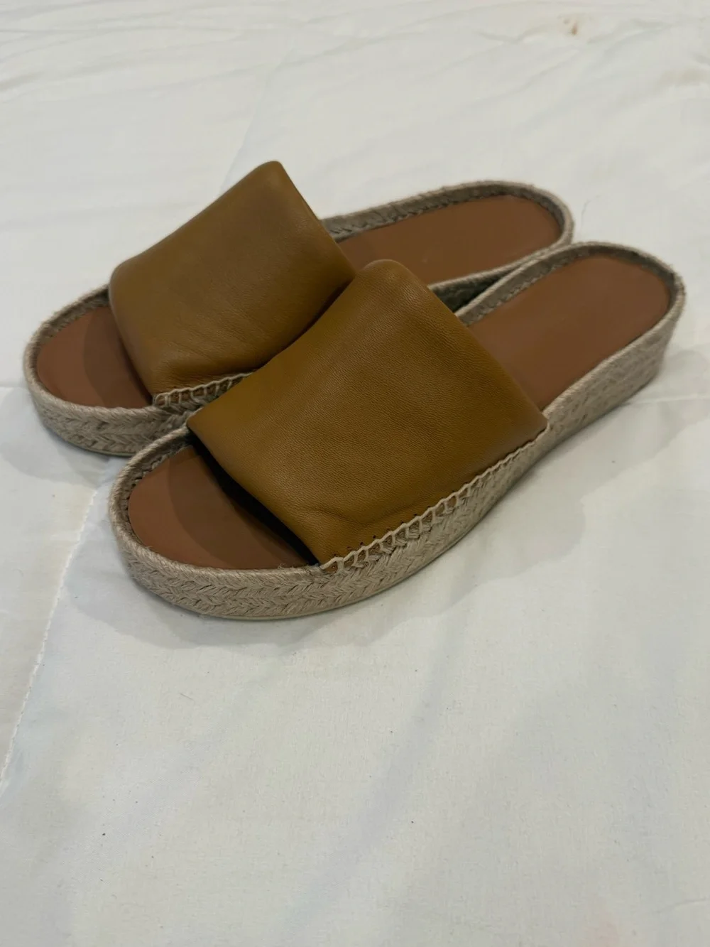 Vince Jesse Tan Leather Platform Espadrille Slides - Women's Size 9